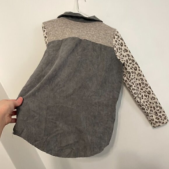 UMGEE Cream Ivory Gray Colorblock Leopard Animal Oversized Shacket Shirt Jacket - Picture 15 of 15